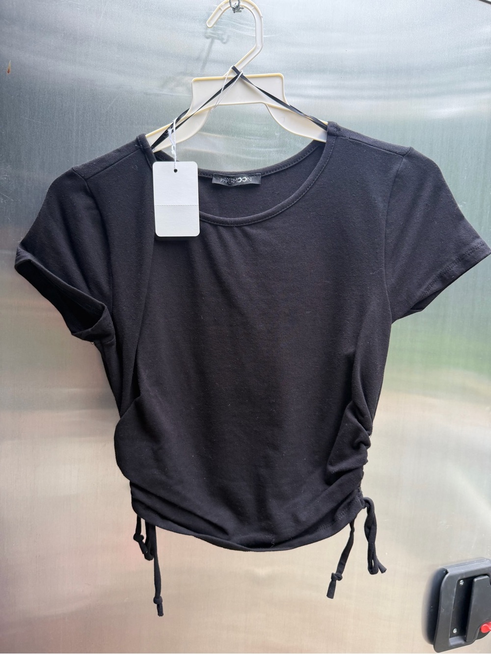 Papermoon Black Drawstring Side Baby Tee NWT ❤️
